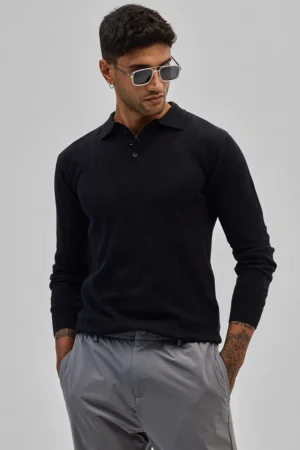 black self design polo t shirt