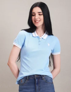 striped collar pique polo shirt