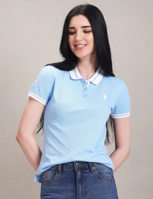 striped collar pique polo shirt