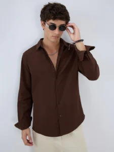 roasted coffee brown textured shirt