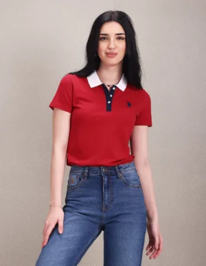 contrast collar solid polo shirt