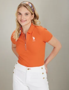 zipper placket stretch polo shirt