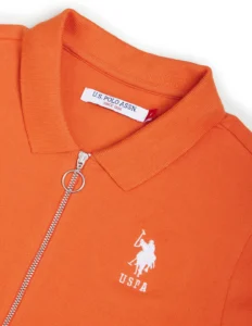zipper placket stretch polo shirt