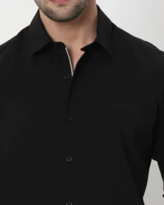 black stretch plain slim fit casual shirt