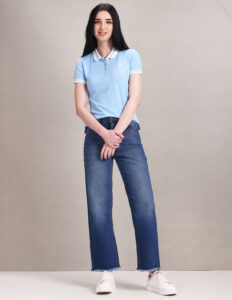 striped collar pique polo shirt