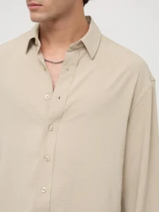 sand beige velour finish boxy fit crop shirt