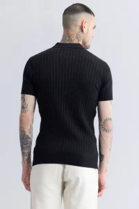 sleek striped black polo t shirt