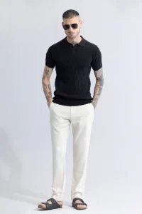 sleek striped black polo t shirt