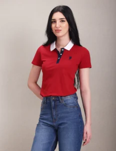 contrast collar solid polo shirt