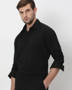 black stretch plain slim fit casual shirt