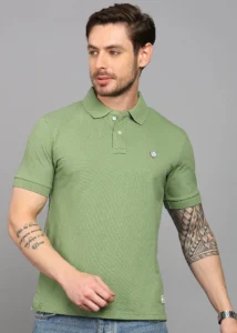 alan jones men solid polo neck cotton blend green t shirt