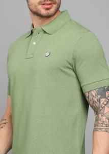 alan jones men solid polo neck cotton blend green t shirt