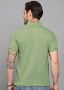 alan jones men solid polo neck cotton blend green t shirt