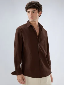 roasted coffee brown textured shirt