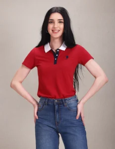 contrast collar solid polo shirt