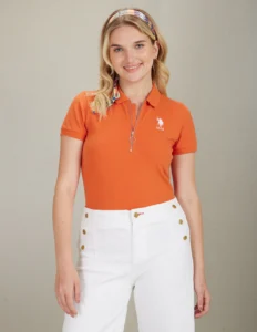 zipper placket stretch polo shirt