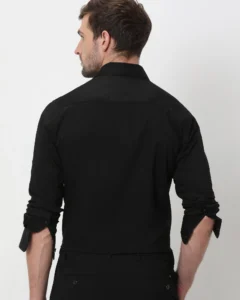 black stretch plain slim fit casual shirt