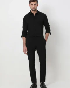 black stretch plain slim fit casual shirt