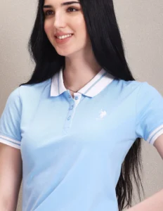 striped collar pique polo shirt