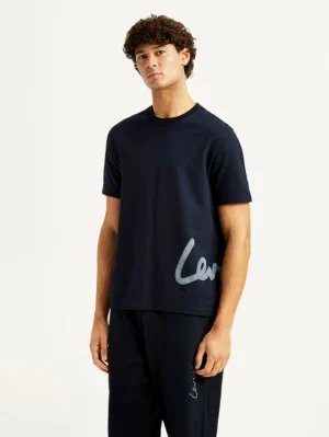 men's graphic print navy crew neck t shirt