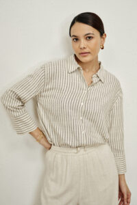 elyse beige striped shirt