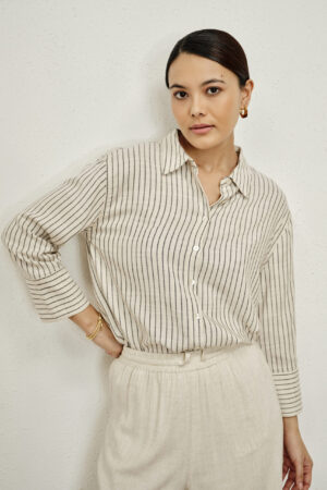elyse beige striped shirt