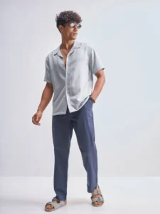 highlander men grey solid relaxed fit casual shirt