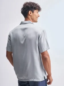 highlander men grey solid relaxed fit casual shirt