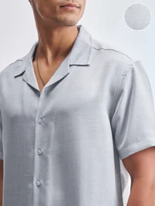 highlander men grey solid relaxed fit casual shirt