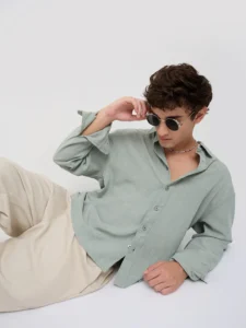 misty moss green fine weave shirt