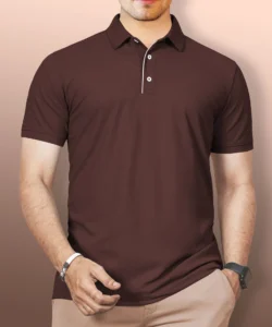 vebnor men solid polo neck polyester brown t shirt