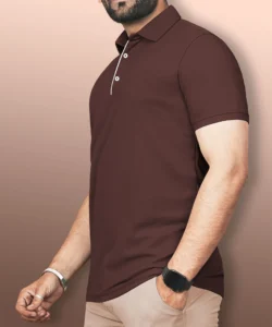 vebnor men solid polo neck polyester brown t shirt