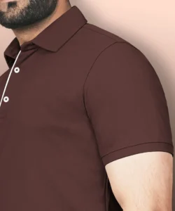 vebnor men solid polo neck polyester brown t shirt