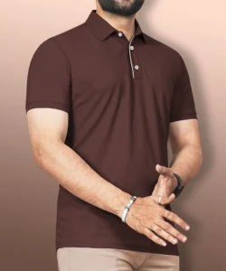 vebnor men solid polo neck polyester brown t shirt