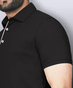 vebnor men solid polo neck polyester black t shirt