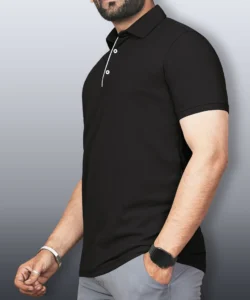 vebnor men solid polo neck polyester black t shirt