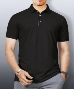 vebnor men solid polo neck polyester black t shirt