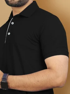 vebnor men solid polo neck polyester black t shirt