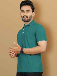 vebnor men solid polo neck polyester green t shirt