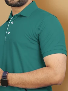 vebnor men solid polo neck polyester green t shirt