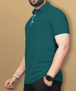 vebnor men solid polo neck polyester green t shirt