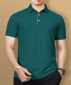vebnor men solid polo neck polyester green t shirt