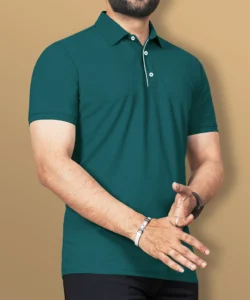 vebnor men solid polo neck polyester green t shirt